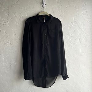 Free People, Best of Both Worlds Blouse, Black and Sheer, Size SM